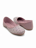 Geometrical Print & Sequins Embellished Mojaris - Mauve