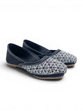 Geometrical Print & Sequins Embellished Mojaris - Black