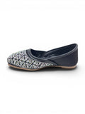 Geometrical Print & Sequins Embellished Mojaris - Black