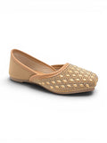 Geometrical Print & Sequins Embellished Mojaris - Gold