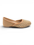 Geometrical Print & Sequins Embellished Mojaris - Gold