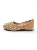 Geometrical Print & Sequins Embellished Mojaris - Gold