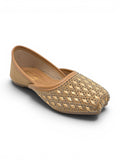 Geometrical Print & Sequins Embellished Mojaris - Gold