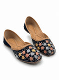 Geometrical Print & Sequins Embellished Mojaris - Black