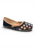 Geometrical Print & Sequins Embellished Mojaris - Black