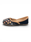 Geometrical Print & Sequins Embellished Mojaris - Black