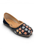 Geometrical Print & Sequins Embellished Mojaris - Black