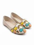 Floral Thread Work Embroidered & Sequins Embellished Mojaris - Cream