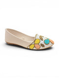 Floral Thread Work Embroidered & Sequins Embellished Mojaris - Cream