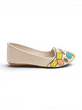 Floral Thread Work Embroidered & Sequins Embellished Mojaris - Cream