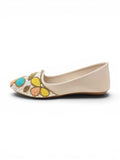 Floral Thread Work Embroidered & Sequins Embellished Mojaris - Cream