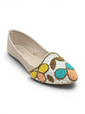 Floral Thread Work Embroidered & Sequins Embellished Mojaris - Cream