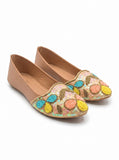 Floral Thread Work Embroidered & Sequins Embellished Mojaris - Peach