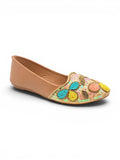 Floral Thread Work Embroidered & Sequins Embellished Mojaris - Peach