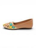 Floral Thread Work Embroidered & Sequins Embellished Mojaris - Peach