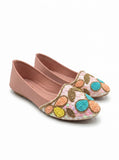 Floral Thread Work Embroidered & Sequins Embellished Mojaris - Pink