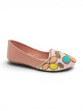Floral Thread Work Embroidered & Sequins Embellished Mojaris - Pink