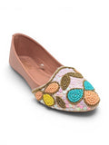 Floral Thread Work Embroidered & Sequins Embellished Mojaris - Pink