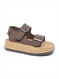 Velcro Closure Solid Sandals - Brown