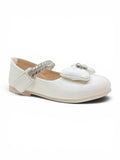Patent Leather Mary Jane Bellies with Rhinestone Bow & Strap - White