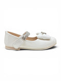 Patent Leather Mary Jane Bellies with Rhinestone Bow & Strap - White