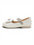 Patent Leather Mary Jane Bellies with Rhinestone Bow & Strap - White