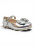 Patent Leather Mary Jane Bellies with Rhinestone Bow & Strap - Silver