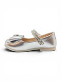 Patent Leather Mary Jane Bellies with Rhinestone Bow & Strap - Silver