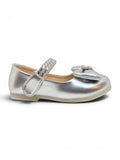 Patent Leather Mary Jane Bellies with Rhinestone Bow & Strap - Silver