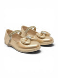 Patent Leather Mary Jane Bellies with Rhinestone Bow & Strap - Gold