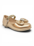 Patent Leather Mary Jane Bellies with Rhinestone Bow & Strap - Gold
