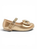 Patent Leather Mary Jane Bellies with Rhinestone Bow & Strap - Gold