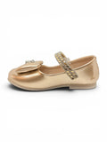 Patent Leather Mary Jane Bellies with Rhinestone Bow & Strap - Gold