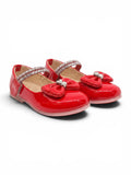 Patent Leather Mary Jane Bellies with Rhinestone Bow & Strap - Red