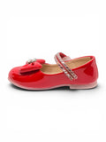 Patent Leather Mary Jane Bellies with Rhinestone Bow & Strap - Red