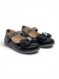 Patent Leather Mary Jane Bellies with Rhinestone Bow & Strap - Black