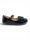 Patent Leather Mary Jane Bellies with Rhinestone Bow & Strap - Black