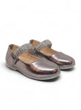 Metallic Pewter Mary Jane Bellies with Rhinestone Strap - Grey