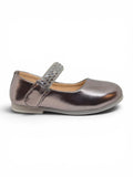 Metallic Pewter Mary Jane Bellies with Rhinestone Strap - Grey