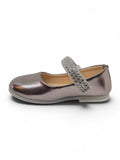 Metallic Pewter Mary Jane Bellies with Rhinestone Strap - Grey