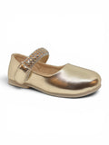 Metallic Pewter Mary Jane Bellies with Rhinestone Strap - Gold
