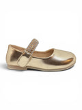 Metallic Pewter Mary Jane Bellies with Rhinestone Strap - Gold