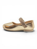 Metallic Pewter Mary Jane Bellies with Rhinestone Strap - Gold