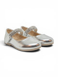 Metallic Pewter Mary Jane Bellies with Rhinestone Strap - Silver