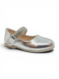 Metallic Pewter Mary Jane Bellies with Rhinestone Strap - Silver