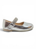 Metallic Pewter Mary Jane Bellies with Rhinestone Strap - Silver