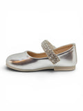 Metallic Pewter Mary Jane Bellies with Rhinestone Strap - Silver