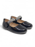 Metallic Pewter Mary Jane Bellies with Rhinestone Strap - Black
