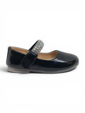 Metallic Pewter Mary Jane Bellies with Rhinestone Strap - Black
