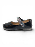 Metallic Pewter Mary Jane Bellies with Rhinestone Strap - Black
